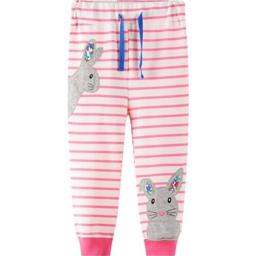 Baby Girls Trousers Stripes Cotton Cartoon Rabbit Print Casual Sports Pants Child Spring Autumn Clothes
