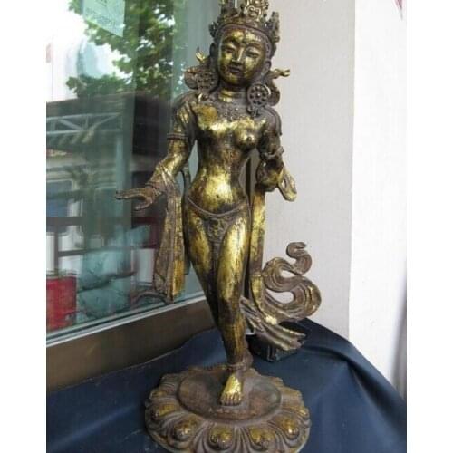 Fast shipping USPS to USA S3533 Tibet Bronze Gild White TaRa Kwan-yin Bodhisattva Buddha Statue