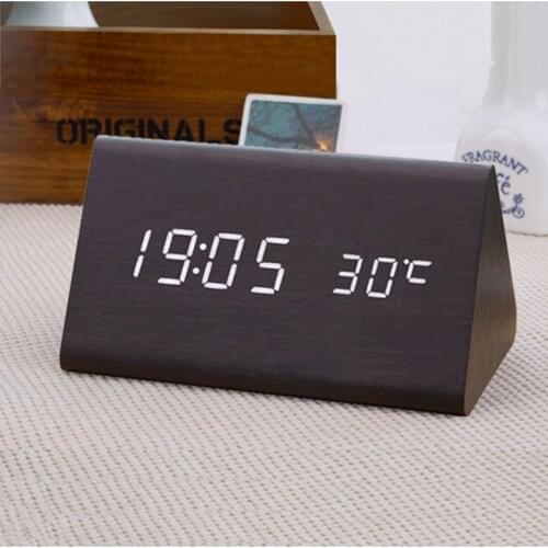 Decorative Clocks Control Sensing Alarm Temp dual Display Electronic LED Clock Vintage Wooden Digital Alarm Clock