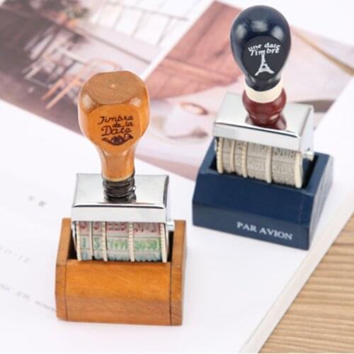 C90C Wooden Date Stamp For DIY Scrapbooking Craft Decor Rolling Wheel Vintage Supply