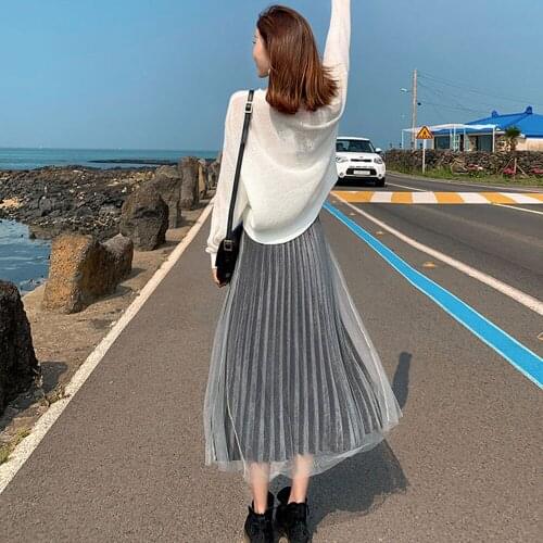 Long velvet skirt pleated skirt midi for girls women skirts black mesh girls womens high waist warm skirts fall winter plus size