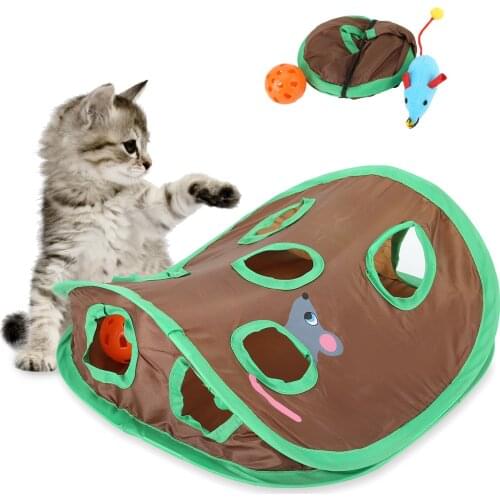 Pet Cat Mice Game Intelligence Toy Bell Tent With 9 Hole Cats Playing Tunnel Funny Foldable Mouse Hunt Toys Keeps Kitten Active