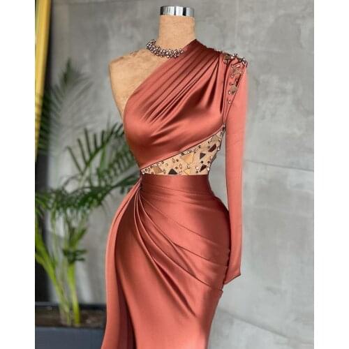 Elegant Arabic Mermaid Evening Dresses One Shoulder Bead Robes Formal 2021 Plus Size Formal Prom Party Gownsvestiti da sera