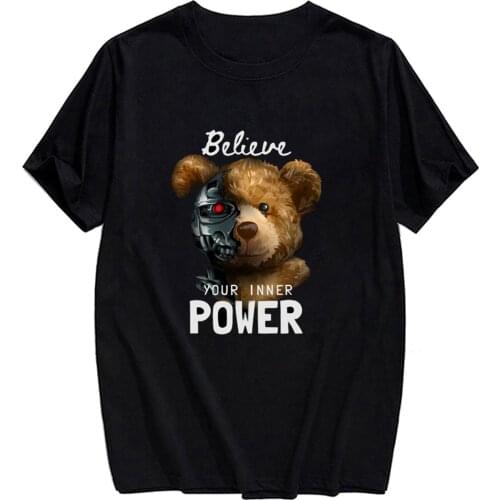 CLOOCL Pure Cotton T-Shirt Fashion Summer Bear and Robot T-shirt 3D Printed Men for Women Shirts Tops Funny Cotton Black Tees