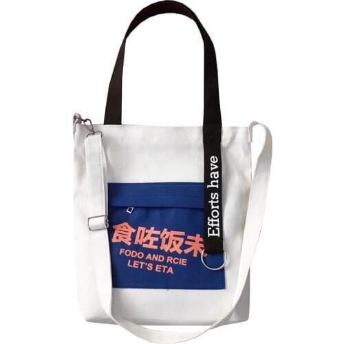 Women Canvas Tote Ladies Shoulder Bag Foldable Shopping Bags Cloth Beach Bag Style Female Handbag Printed Chinese characters