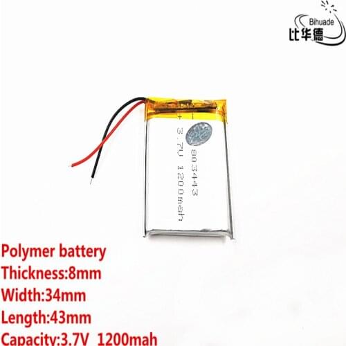 Good Qulity 3.7V,1200mAH 803443 Polymer lithium ion / Li-ion battery for tablet pc BANK,GPS,mp3,mp4