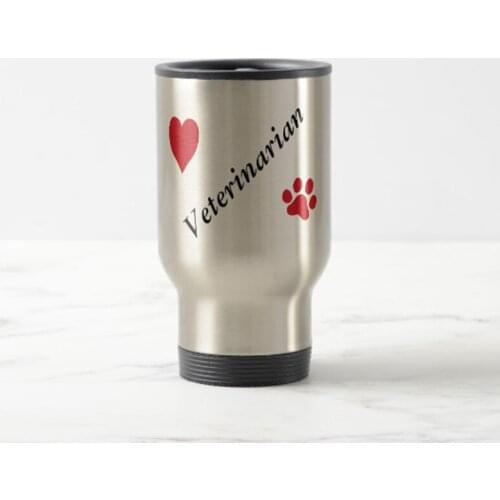 Red Paw Print and Heart Travel Mug Stainless Steel coffee Cup with Handle - Great Gift Mugs 14 Ounce