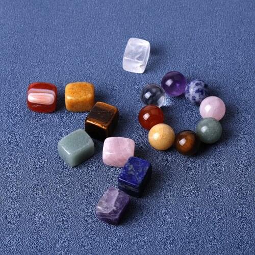 1 Set Natural Crystal Stone Beads Energy Healing Jewelry Round Ball Square 7 Chakra Quartz Mineral Collection Gift Home Decor