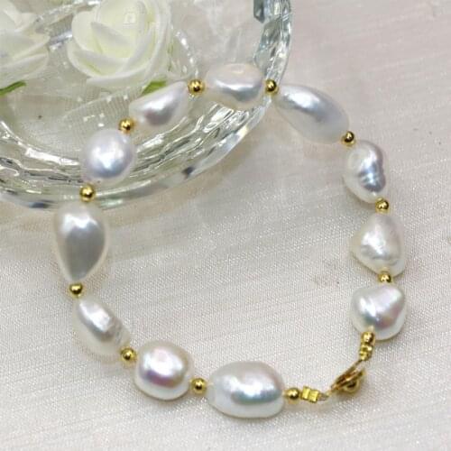 New fashion natural white irregular pearl 12-14mm beads strand bracelet for women elegant gifts bangle diy jewelry 7.5inch B3001