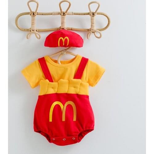 Ins BABY BODYSUIT mens and womens creeping suit M letter red strap pants hat ha bag fart suit