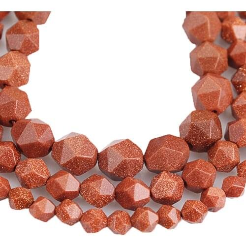 New FashionNatural Stone Beads Big Faceted Gold Sand Stone Loose Beads 6 8 10 MM Diy Necklace Beads For Jewelry Making15' String