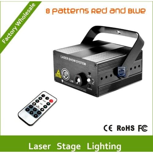 DHL Free shipping new modell red Blue 8 patterns laser projector blue led Remote Stage DJ lighting Dance Show disco Party Show