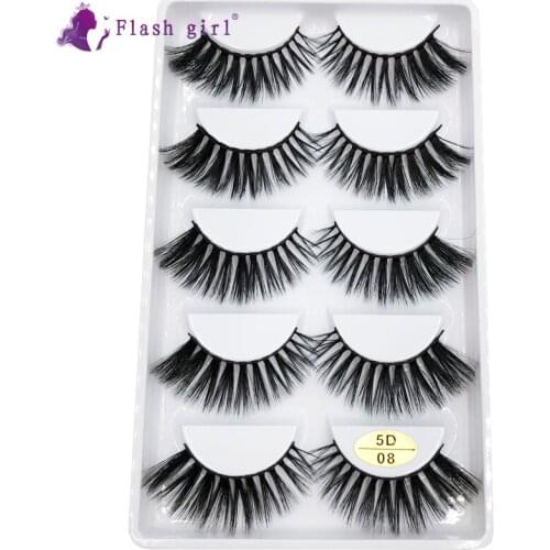 Flash Girl 3D Mink Private Logo Eyelashes 5 Pairs Makeup Colorful Charming Natural Slender Eyelash