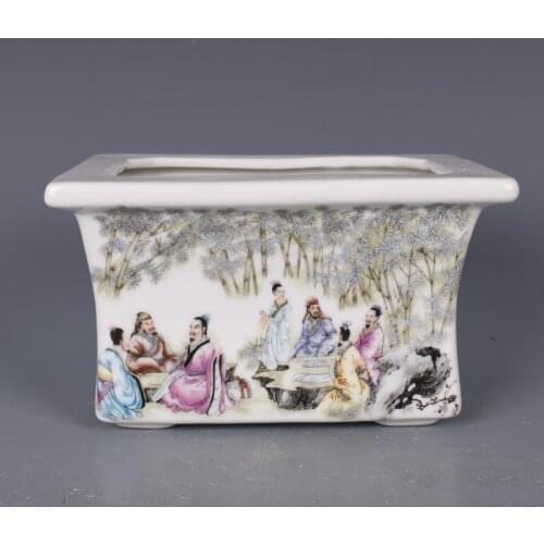 Late Qing Dynasty Jingdezhen folk kiln pink figure Sifang flower pot folk collection household furnishings