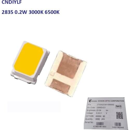 New 200pcs LED SMD 2835 Chip White 60mA 0.2W 22-26LM 2835SMD LED Light Emitting Diode Lamp SMT Surface Mount SMD2835 LED Beads