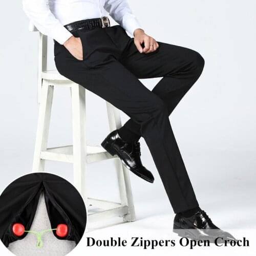 Outdoor Sex Pants Men Sexy Open Croch Zippers Suit Pants Formal Business Office High Quality Trousers Social Male Pants Clothes
