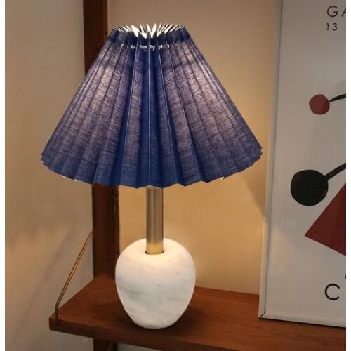Vintage Table Lamp ins girl retro pleated Korean American marble minimalist northern European bedroom bedside lamp