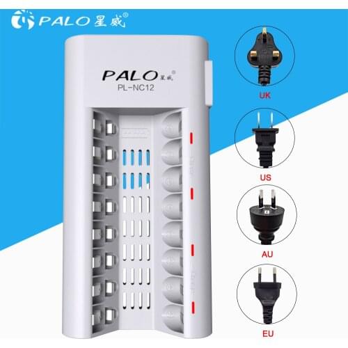 PALO 8 Slots Charger For 1.2V AA AAA Ni-MH Ni-Cd Battery Intelligent Rechargeable Battery Charger Smart Trickle charging LED