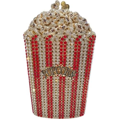 Womens Crystals / Hollow-out Alloy Evening Bag Popcorn Crystal Clutch Party Purse Color Block Red / Rainbow