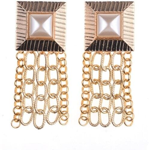 JERPVTE New Brand ZA Metal Chain Tassel Earrings For Women Vintage Maxi Geometric Square Statement Earrings Bohemia Jewelry