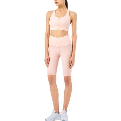 Yoga Set Women Fitness Shockproof Front Zipper Sports Bra & High Waist Tight Yoga Shorts 2 Pcs Running Quick Dry Sports Suits