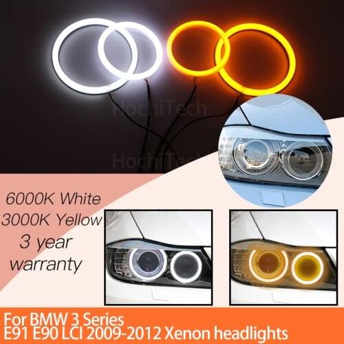 1 Set White+yellow Cotton Light Angel Eyes Halo Ring Kits for BMW 3 Series E91 E90 LCI 2009-2012 Xenon Headlights