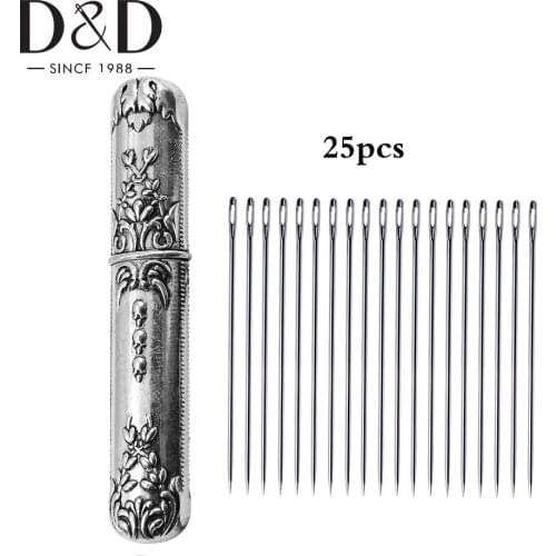 25pcs Hand Sewing Needles Stainless Steel Needles Embroidery Needles & Vintage Needle Case for Needlework DIY Sewing Supplies