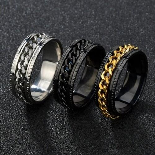 8mm Width Stainless Steel Rotatable Men Ring High Quality Gear Spinner Chain Punk Women Jewelry Rings for Party Gift