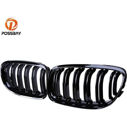 POSSBAY Gloss Black Double Slats Car Front Bumper Grille for BMW 3 Series E91 330xi/335d/316i/318d Touring 2008-2012 Facelift