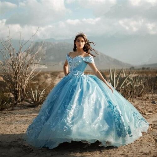 Ball Gown Quinceanera Dresses Off Shoulder 3D Flowers Sweet 16 Dress Party Wear Princess Gowns Xv Años Vestidos De 15 Años