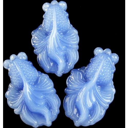 51x31x14mm Carved Blue Jades Goldfish Pendant Bead