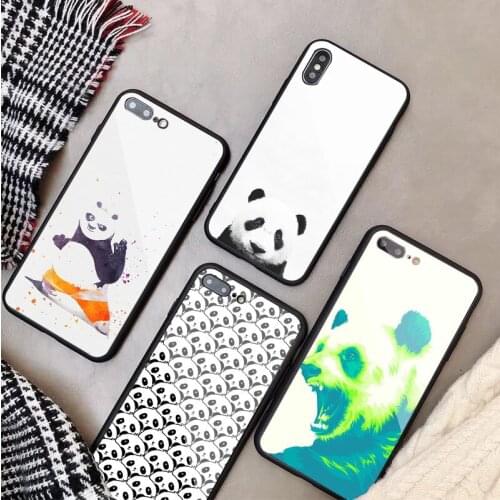 Cute Panda Tempered Glass Phone Case For iphone 12 11 Pro Max 5 6 7 8 X XS XR XSMax Shell 12Pro Max Cover Shell