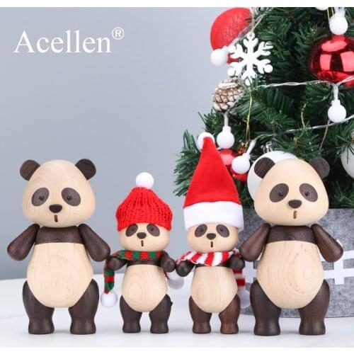Wooden panda figurines wood animal ornaments statue home decor modern dolls birthday presents living room desk decoration crafts