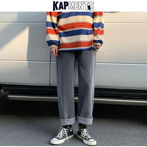 KAPMENTS Men Baggy Vintage Solid Harajuku Jeans Pants 2021 Mens Japanese Streetwear Kpop Denim Trousers Man Hip Hop Jean Joggers