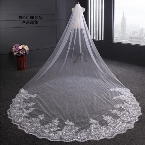 4 M Bridal Veils 1.8 meters Width Big Flowers Lace Appliqued New Real Image MOOZ BRIDAL BRAND Wedding Veil 2017 with Metal Comb