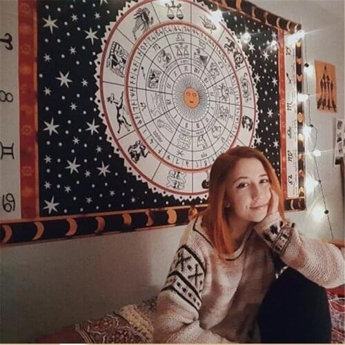 Indian Mandala Tapestry Wall Hanging Hippie Decor Wall Cloth Tapestries Moon Sun Dark Constellation Wall Carpet Blanket Mattress