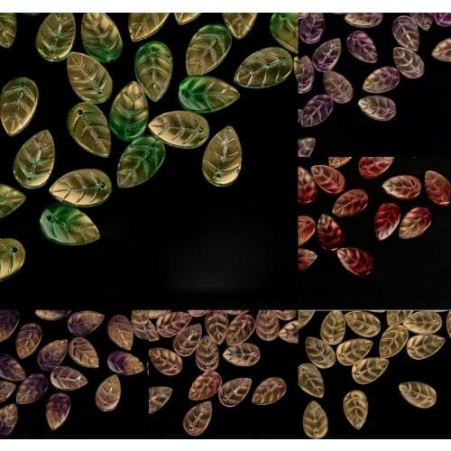 Retro Gold Plated Leaf Shape 11*18mm Crystal Czech Glass Beads for Jewelry Making Lampwork Beads Ornaments Materials Diy Craft