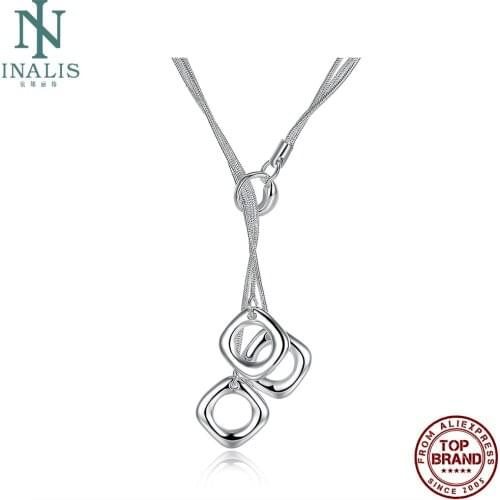 INALIS Hang Four Squares Rope Chain Pendant Necklaces For Women And Men Copper Unisex Necklace Party Fashion Jewelry New Arrival