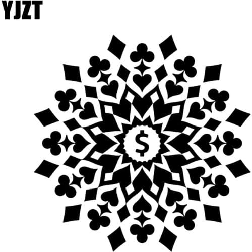 YJZT 16.6*16.6CM Interesting Poker Graphic Car Sticker Vinyl Decals Black/Silver Mysterious Flowers C12-0086