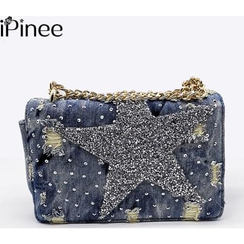 IPinee Women Small Square Pack Shoulder Bag Fashion Star Sequin Designer Messenger Crossbody Bag Clutch Wallet Handbags