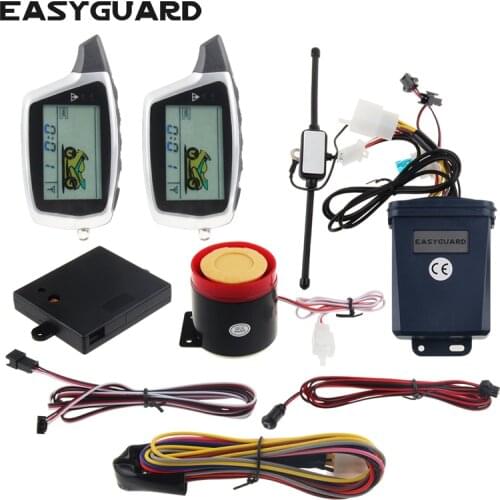 Quality EASYGUAR two way motorcycle alarm LCD display rechargeable transmitter remote engine start microwave sensor shock sensor