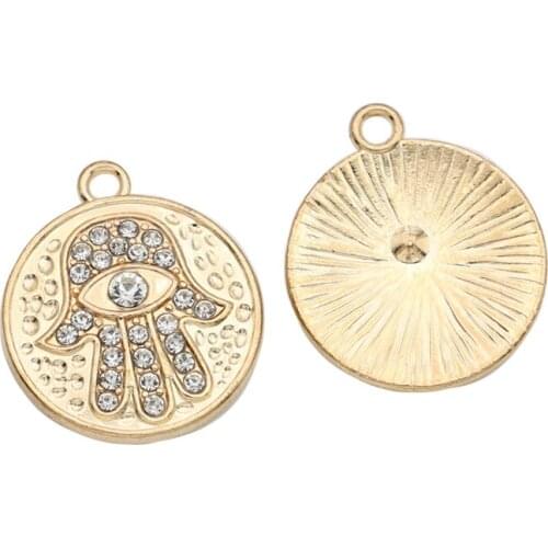 KJjewel Gold Color Crystal Fatima Hand Evil Eye Charms Pendants Jewelry Making Bracelet DIY Jewelry Findings Handmade 20mm