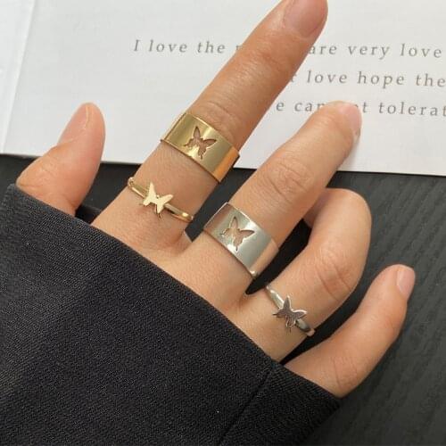 53416 European and American cross border hot ring set 2-piece creative personality butterfly punk style couple ring