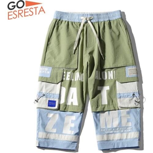 GOESRESTA Mens Shorts Comfortable Drawstring Reflective Casual Male Shorts Seven points Multi Pocket Streetwear Tooling shorts