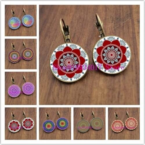 Charm Mandala Art Picture Earrings Henna Crystal Earring Yoga Om Symbol Zen Buddhism Glass Earrings For Women Jewellery