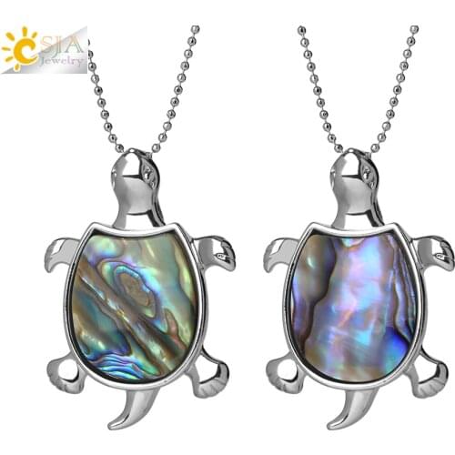 CSJA Tortoise Pendant New Zealand Natural Abalone Paua Sea Turtle Necklace Cute Animal Necklace Charm Jewelry for Women Men G743