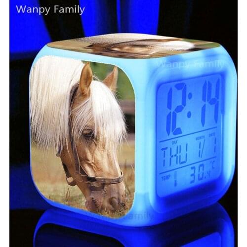 Grassland Animal Horse Alarm Clock For Childrens room Desktop Multifunction Color Changing Digital Alarm Clock