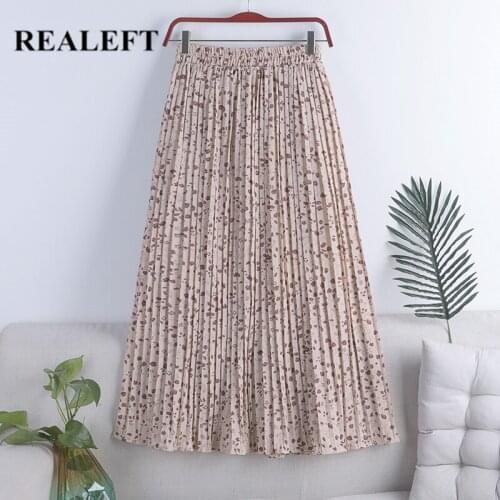 REALEFT Spring Summer New 2021 Floral Print Tulle Pleated Womens Long Skirts High Waist Loose Vintage Female Umbrella Skirts