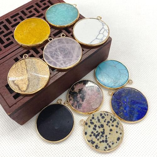 3pcs Natural Stone Pendant Lapis Lazuli Spotted Stone Blue Turquoise Round Colorful Necklace Earrings Pendant Antique Style