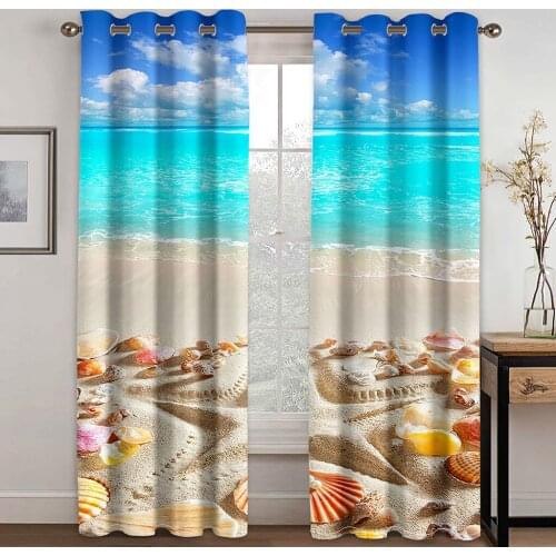 Beach Starfish Landscape Printing Adult Children Bedroom Curtain Living Room Curtain Shade Fabric Custom Hook Decorative Curtain